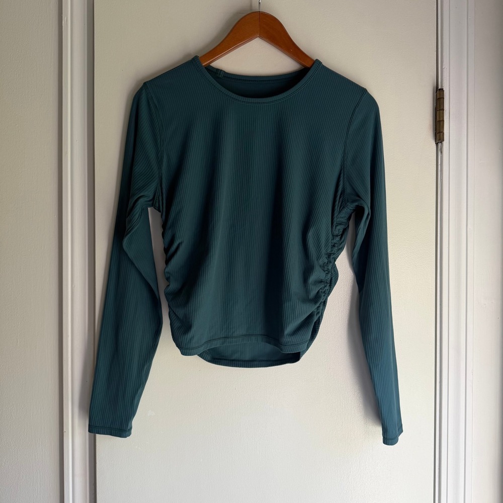 Lululemon All It Takes Long Sleeve Ribbed Ruched Side Teal Activewear Top